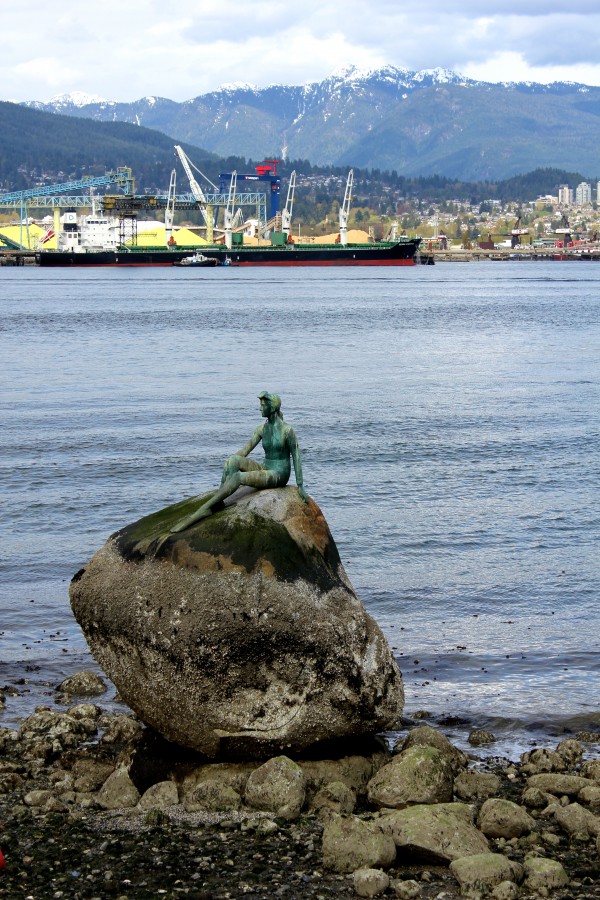 Girl in a Wetsuit by Elek Imredy, modeled after the Little Mermaid statue in Copenhagen, at Stanley Park in Vancouver, British Columbia, Canada via ZaagiTravel.com